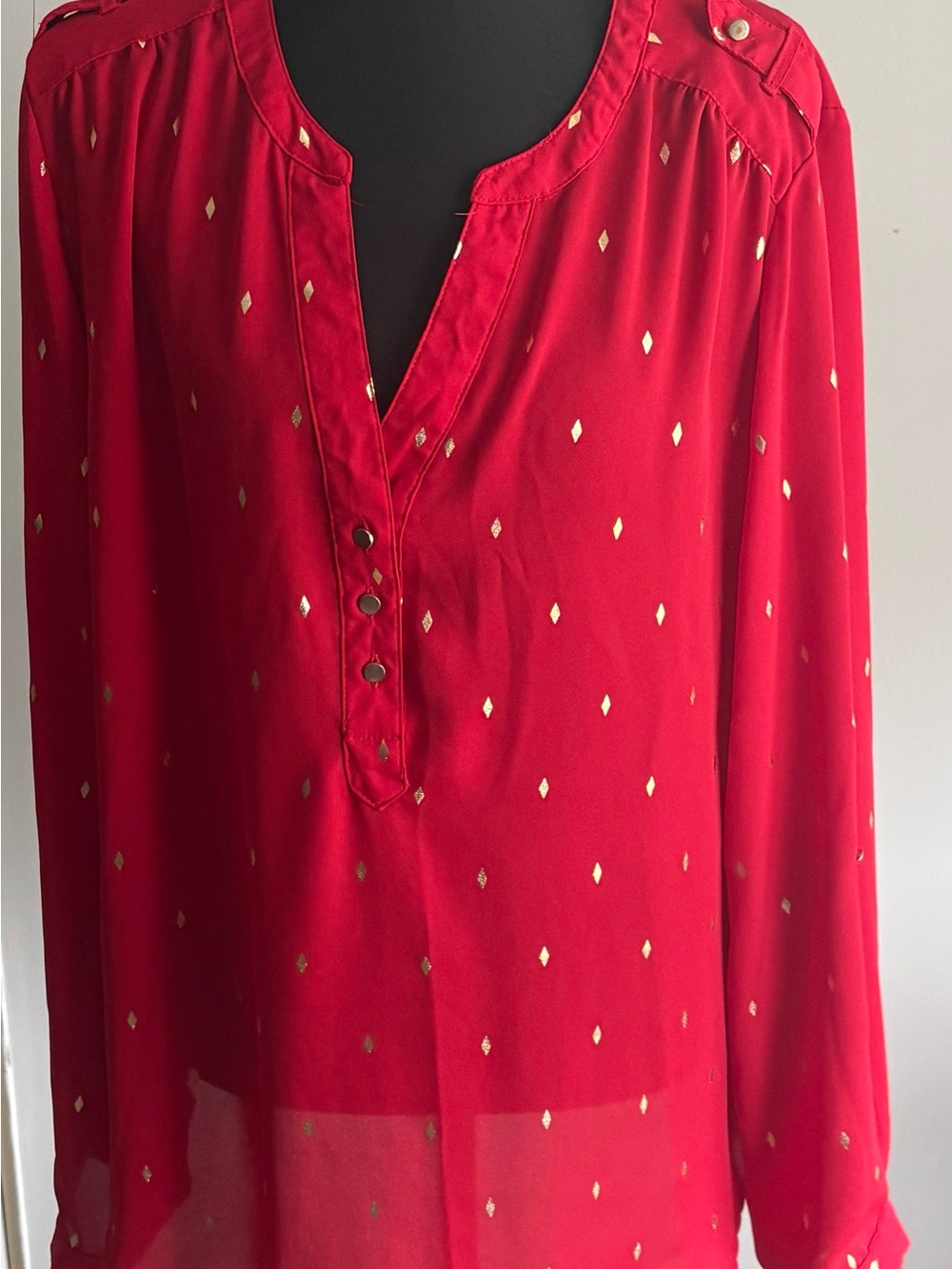Zac & Rachel Red Blouse with Gold Diamond Print